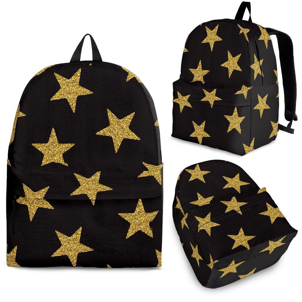 Gold Glitter Star Pattern Print Backpack-grizzshop