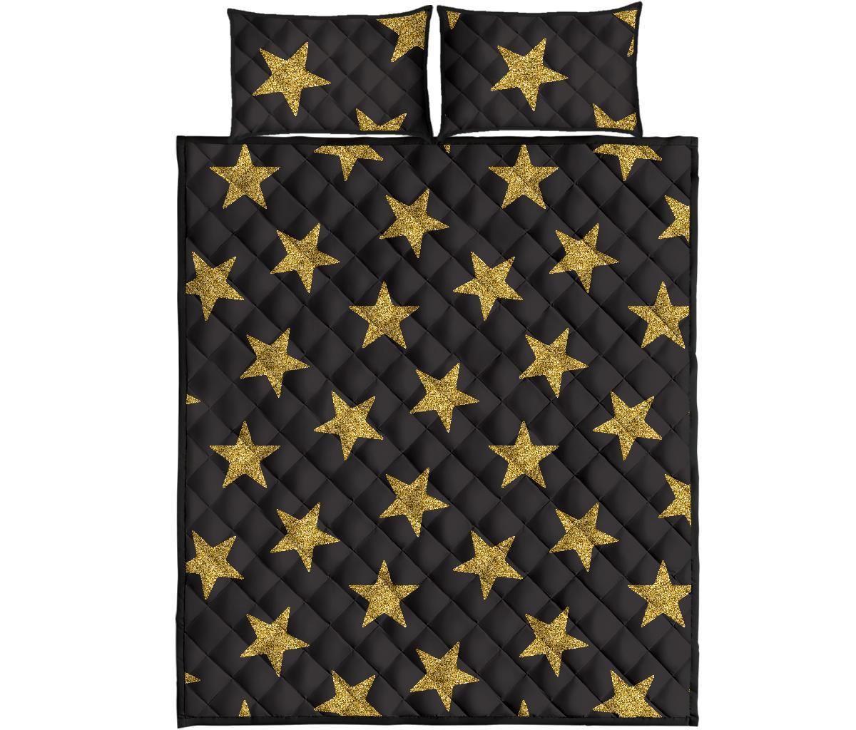 Gold Glitter Star Pattern Print Bed Set Quilt-grizzshop