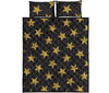 Gold Glitter Star Pattern Print Bed Set Quilt-grizzshop