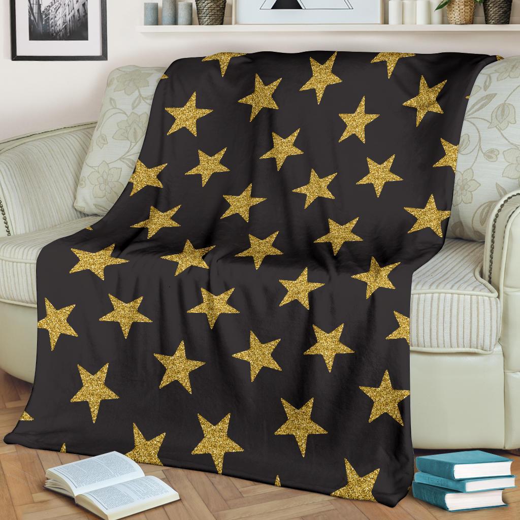 Gold Glitter Star Pattern Print Blanket-grizzshop