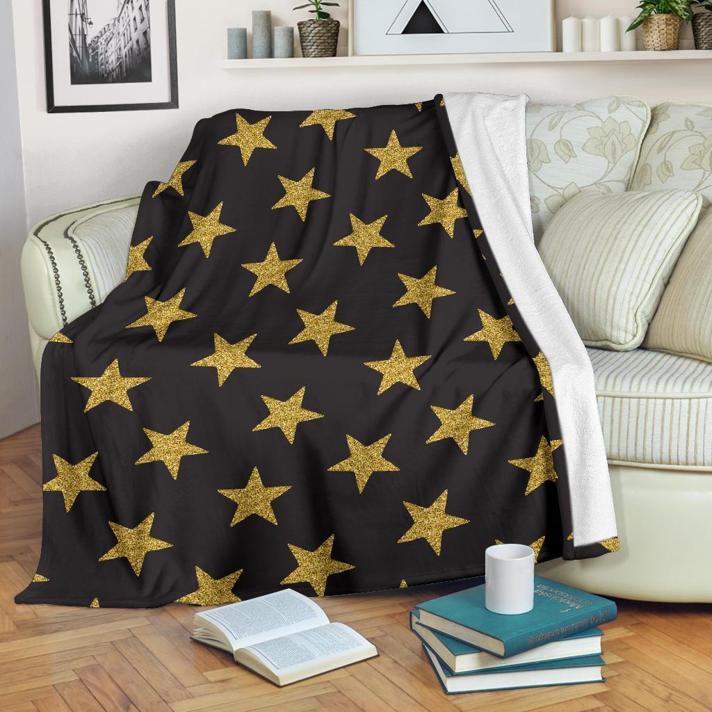 Gold Glitter Star Pattern Print Blanket-grizzshop