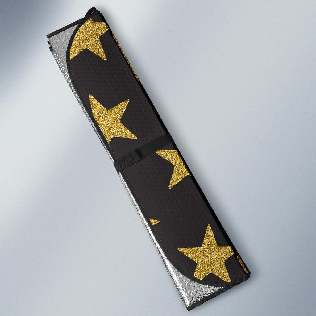 Gold Glitter Star Pattern Print Car Sun Shade-grizzshop