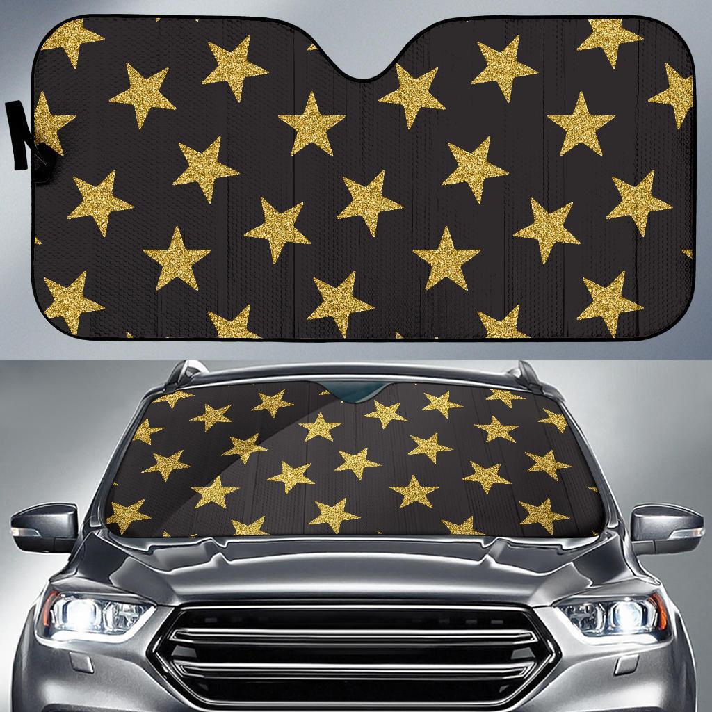 Gold Glitter Star Pattern Print Car Sun Shade-grizzshop