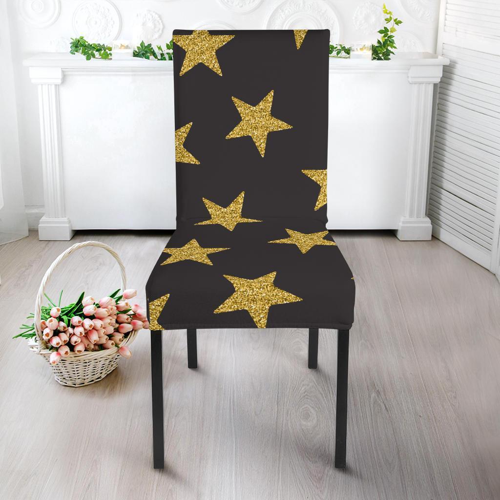 Gold Glitter Star Pattern Print Chair Cover-grizzshop