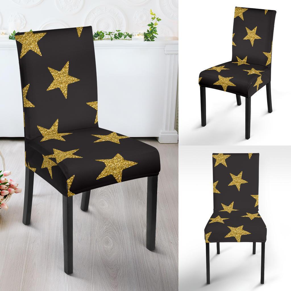 Gold Glitter Star Pattern Print Chair Cover-grizzshop