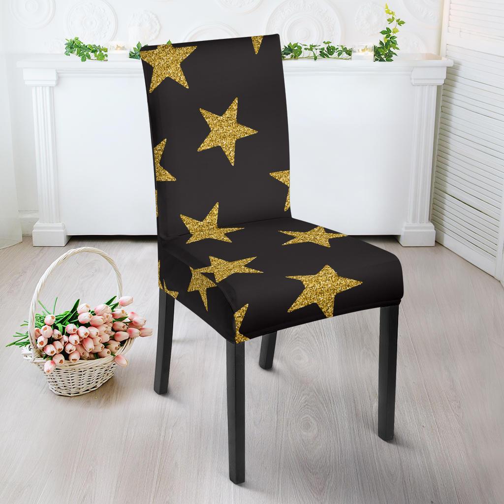 Gold Glitter Star Pattern Print Chair Cover-grizzshop