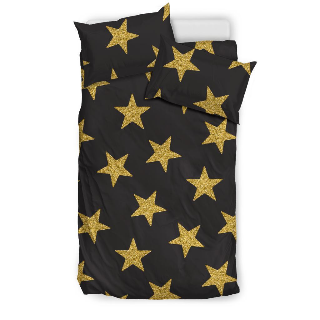 Gold Glitter Star Pattern Print Duvet Cover Bedding Set-grizzshop