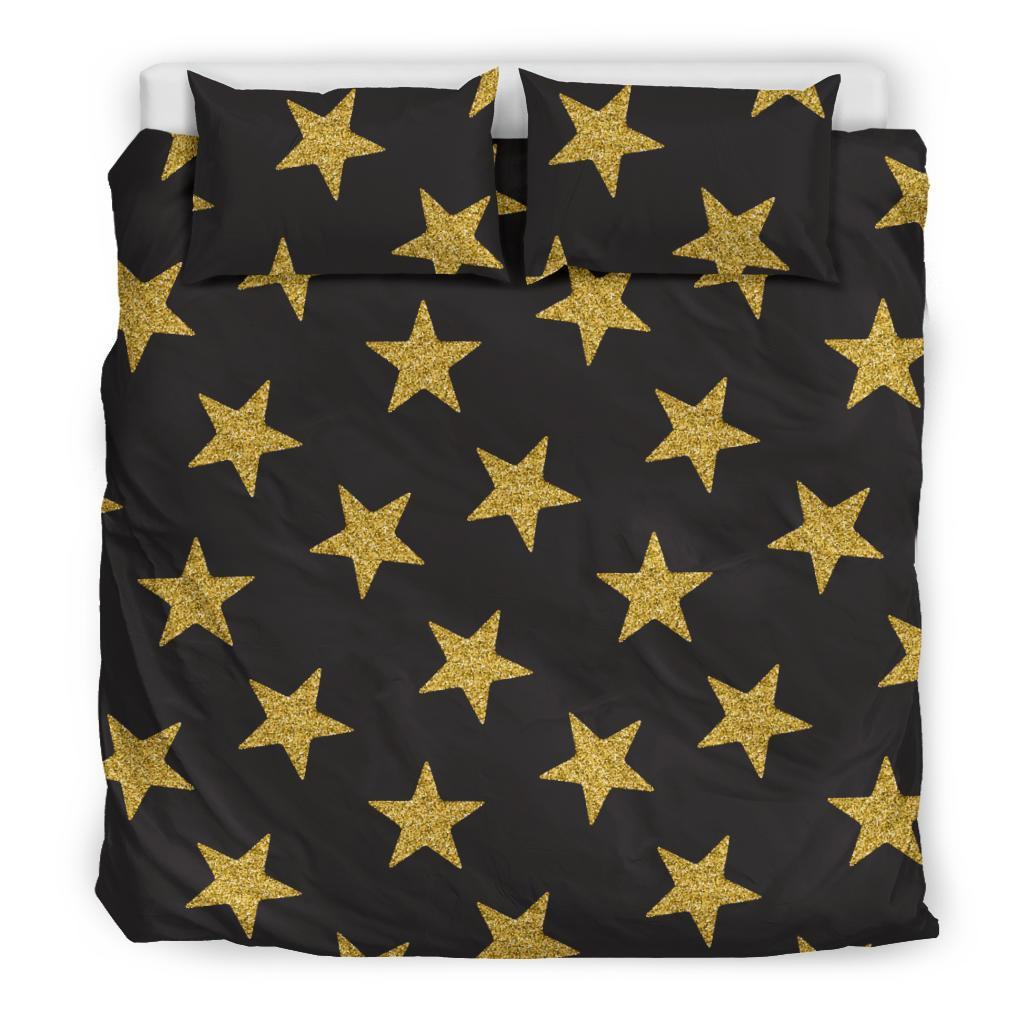 Gold Glitter Star Pattern Print Duvet Cover Bedding Set-grizzshop