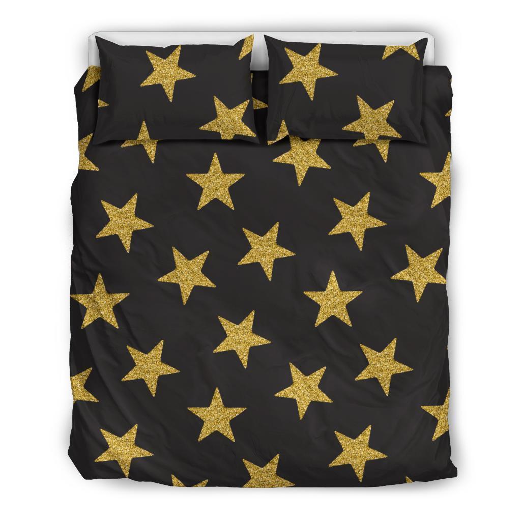 Gold Glitter Star Pattern Print Duvet Cover Bedding Set-grizzshop