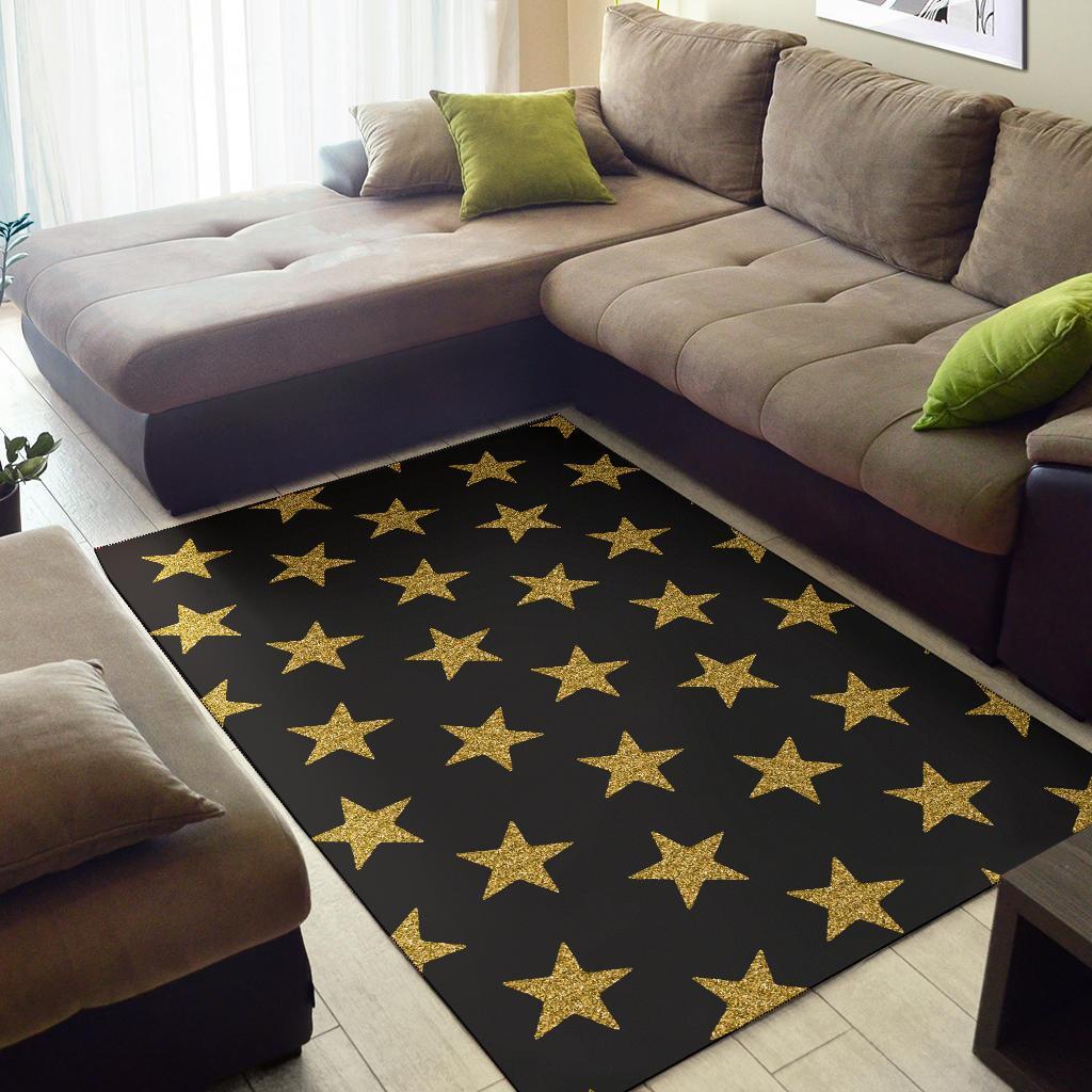 Gold Glitter Star Pattern Print Floor Mat-grizzshop