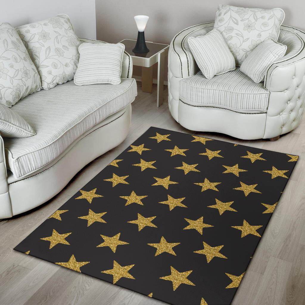 Gold Glitter Star Pattern Print Floor Mat-grizzshop