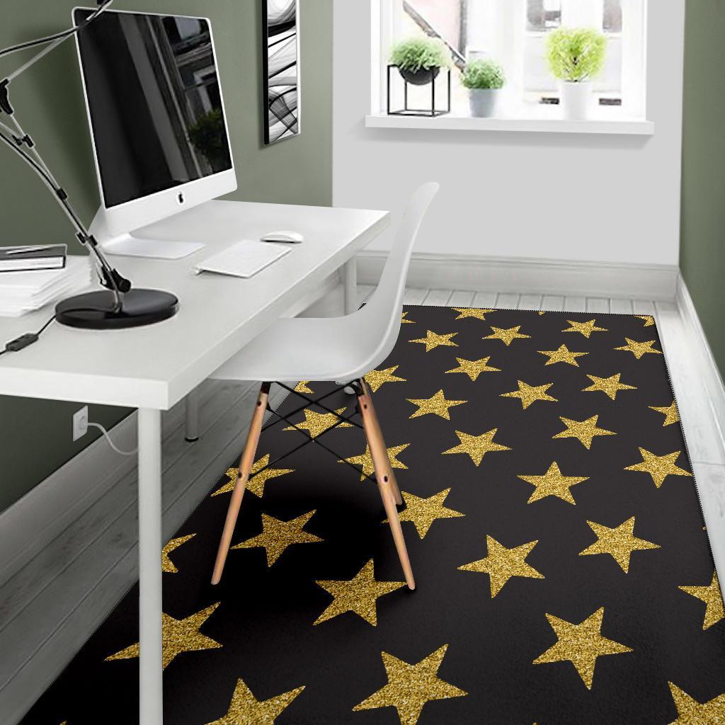 Gold Glitter Star Pattern Print Floor Mat-grizzshop