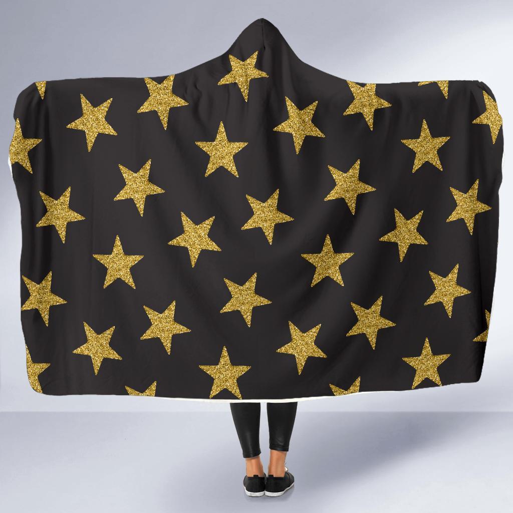 Gold Glitter Star Pattern Print Hooded Blanket-grizzshop