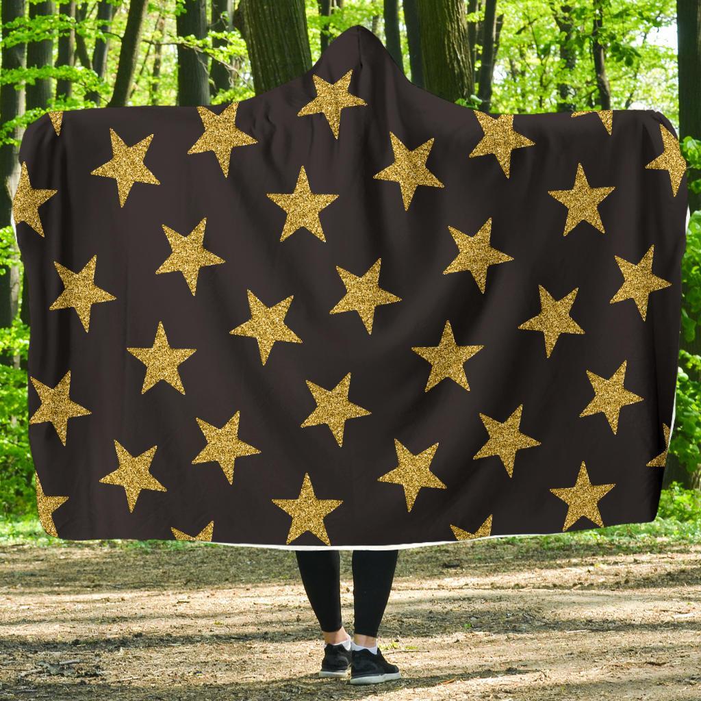 Gold Glitter Star Pattern Print Hooded Blanket-grizzshop