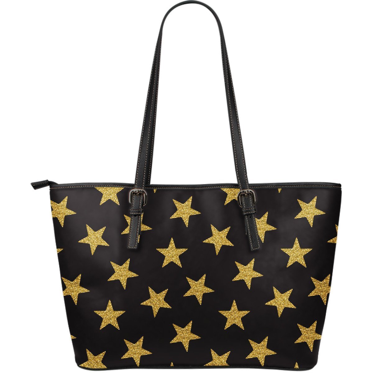 Gold Glitter Star Pattern Print Leather Tote Bag-grizzshop