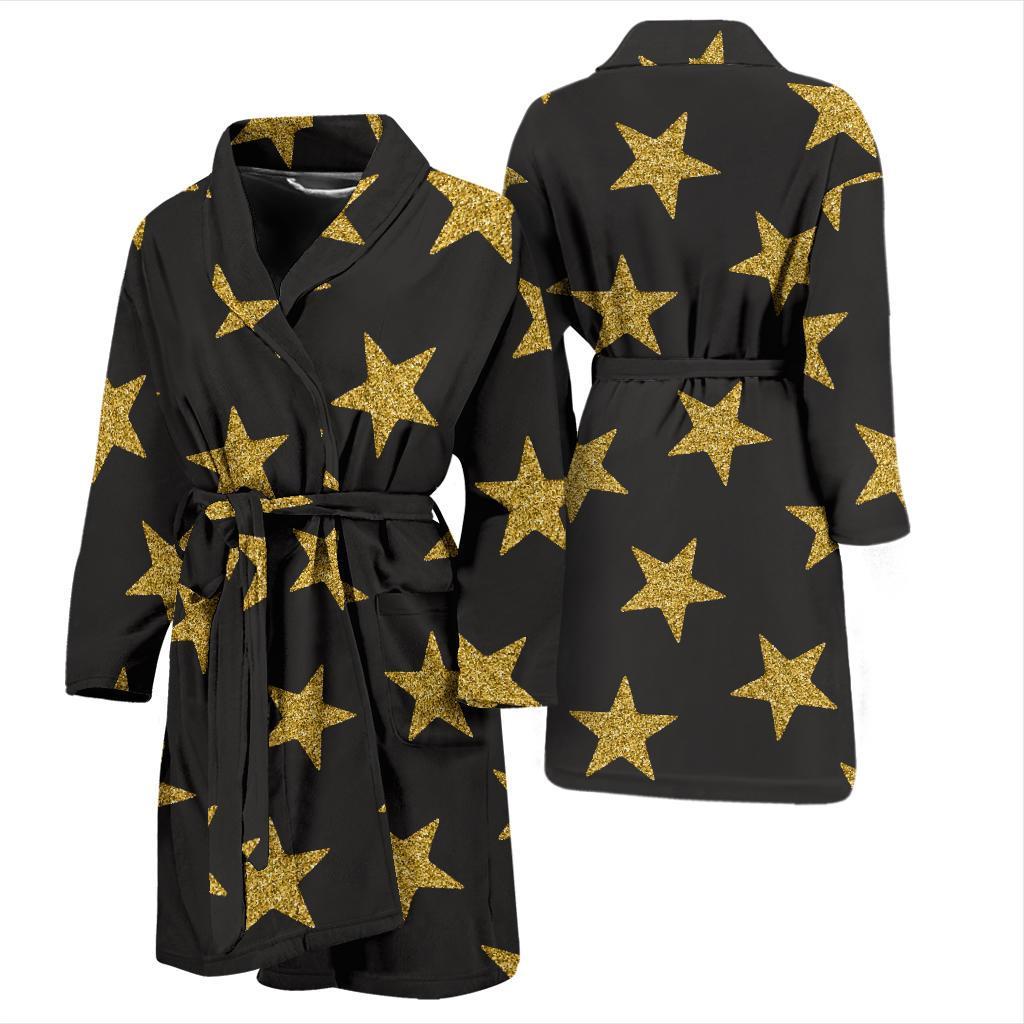 Gold Glitter Star Pattern Print Men Long Robe-grizzshop