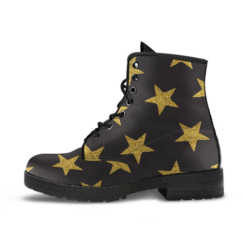 Gold Glitter Star Pattern Print Men Women Leather Boots-grizzshop