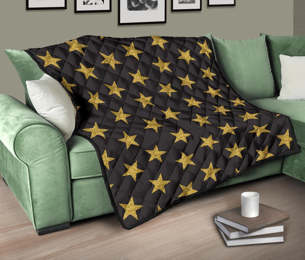 Gold Glitter Star Pattern Print Quilt-grizzshop