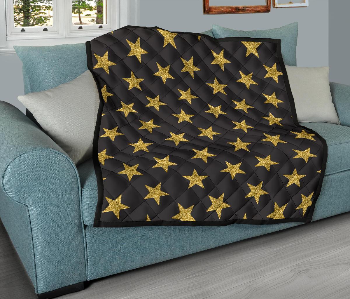 Gold Glitter Star Pattern Print Quilt-grizzshop