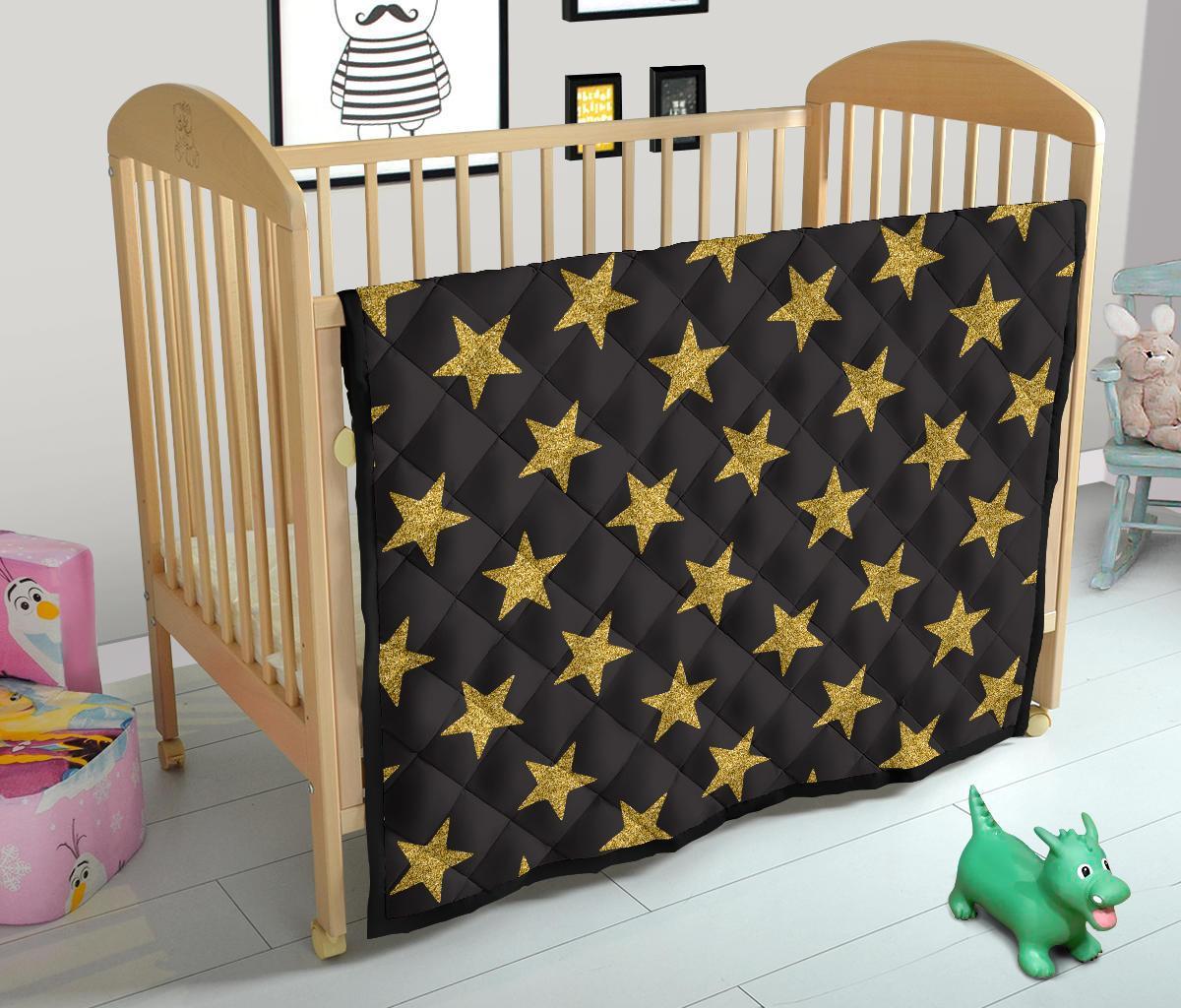 Gold Glitter Star Pattern Print Quilt-grizzshop