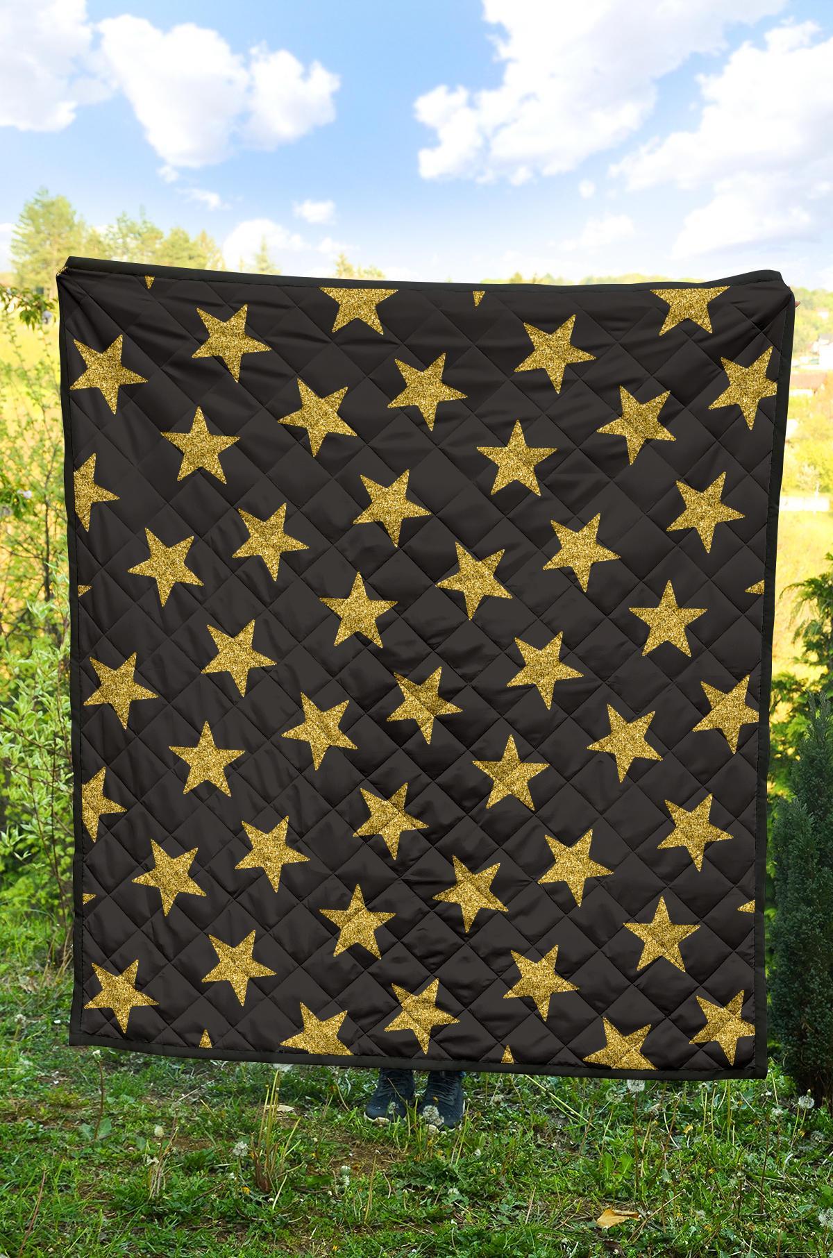 Gold Glitter Star Pattern Print Quilt-grizzshop