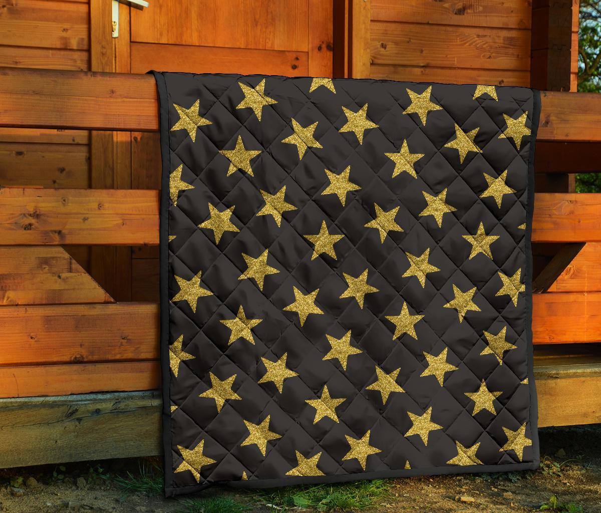 Gold Glitter Star Pattern Print Quilt-grizzshop