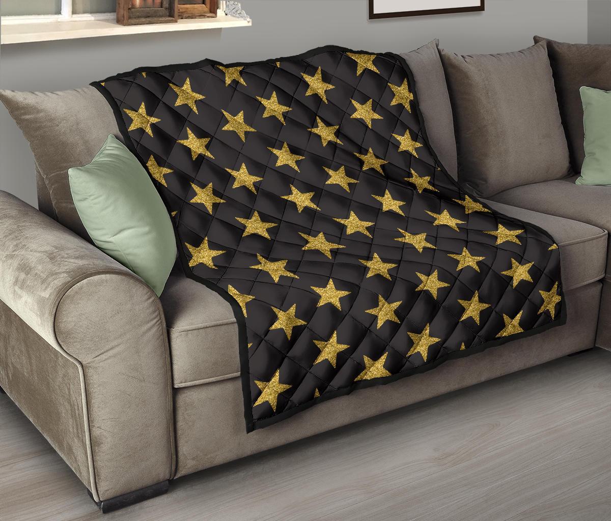 Gold Glitter Star Pattern Print Quilt-grizzshop