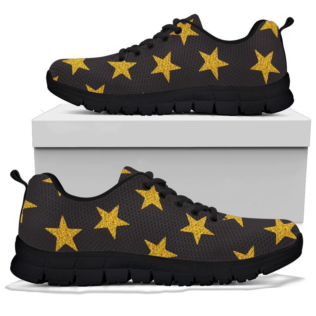 Gold Glitter Star Pattern Print Sneaker Shoes For Men Women-grizzshop