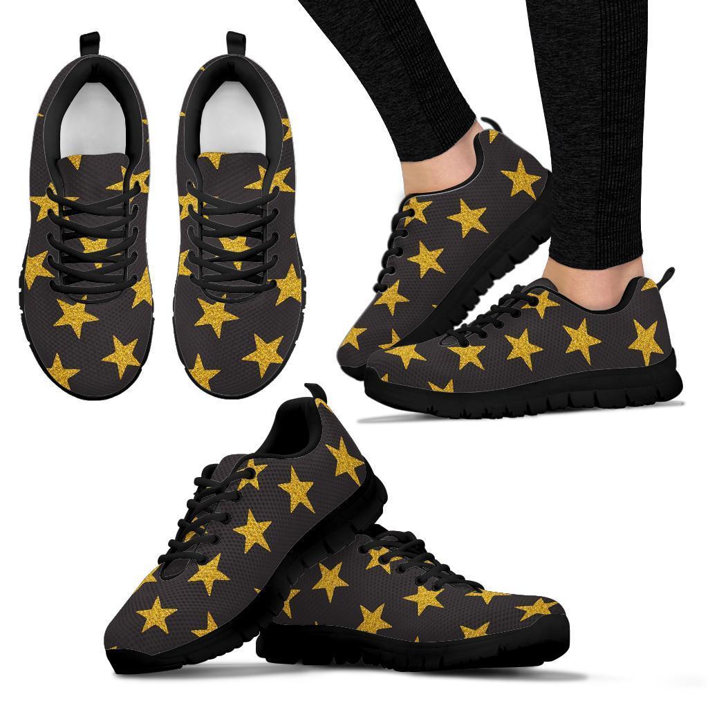 Gold Glitter Star Pattern Print Sneaker Shoes For Men Women-grizzshop