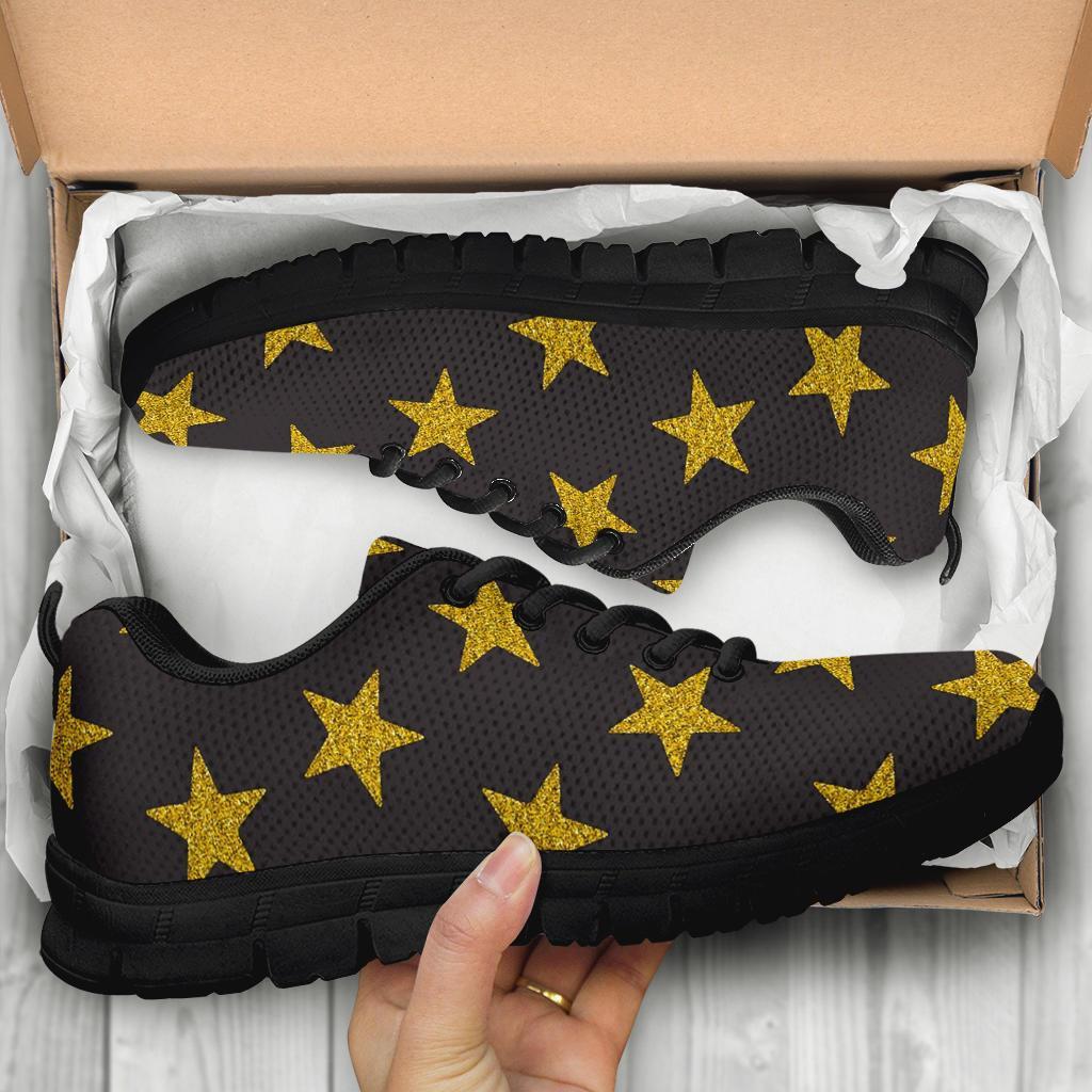 Gold Glitter Star Pattern Print Sneaker Shoes For Men Women-grizzshop