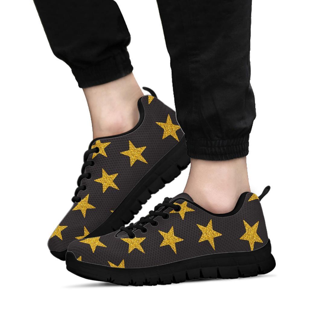 Gold Glitter Star Pattern Print Sneaker Shoes For Men Women-grizzshop