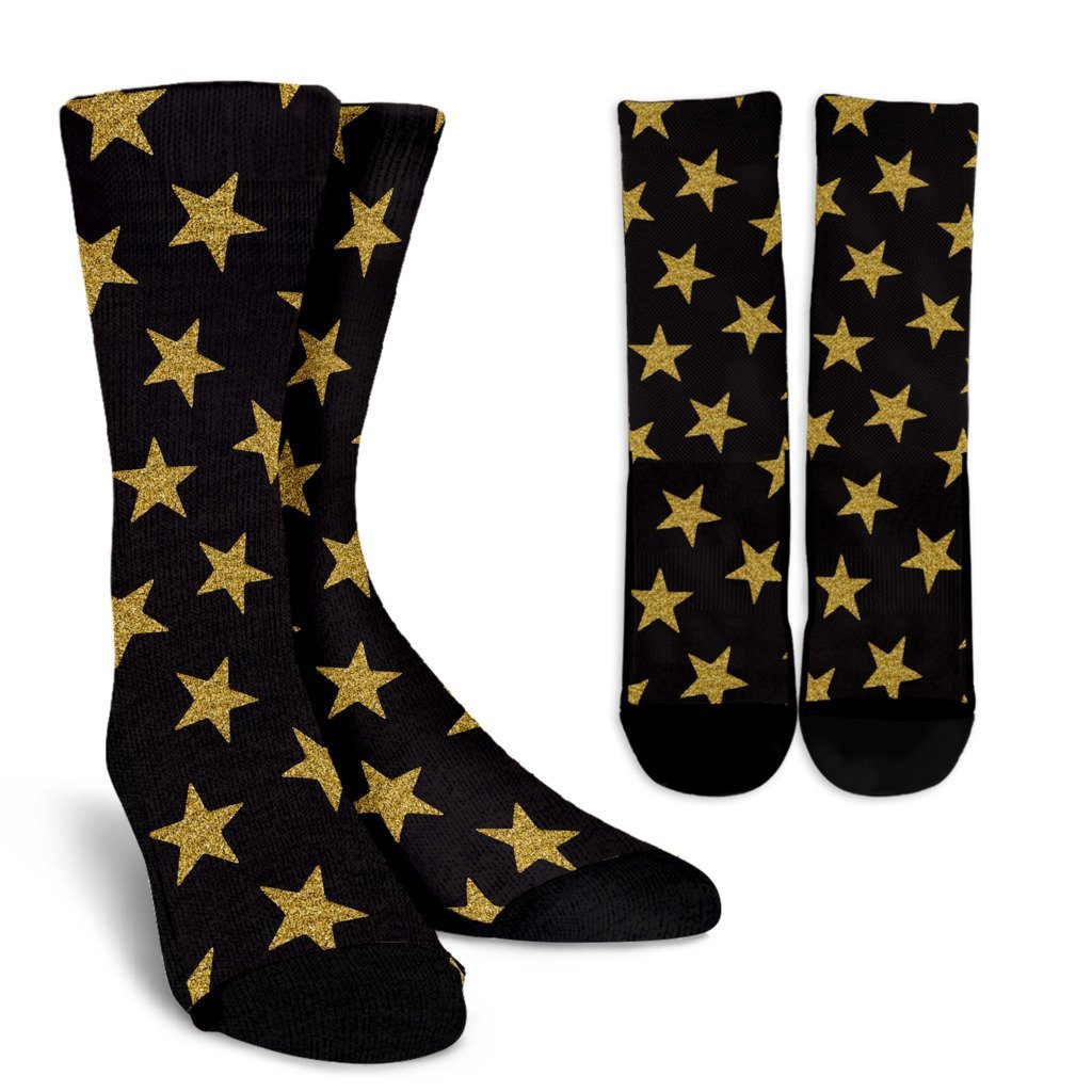 Gold Glitter Star Pattern Print Unisex Crew Socks-grizzshop