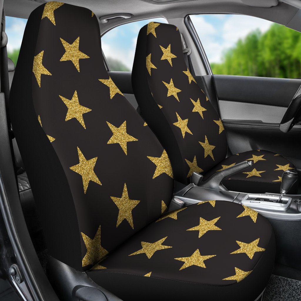 Gold Glitter Star Pattern Print Universal Fit Car Seat Covers-grizzshop