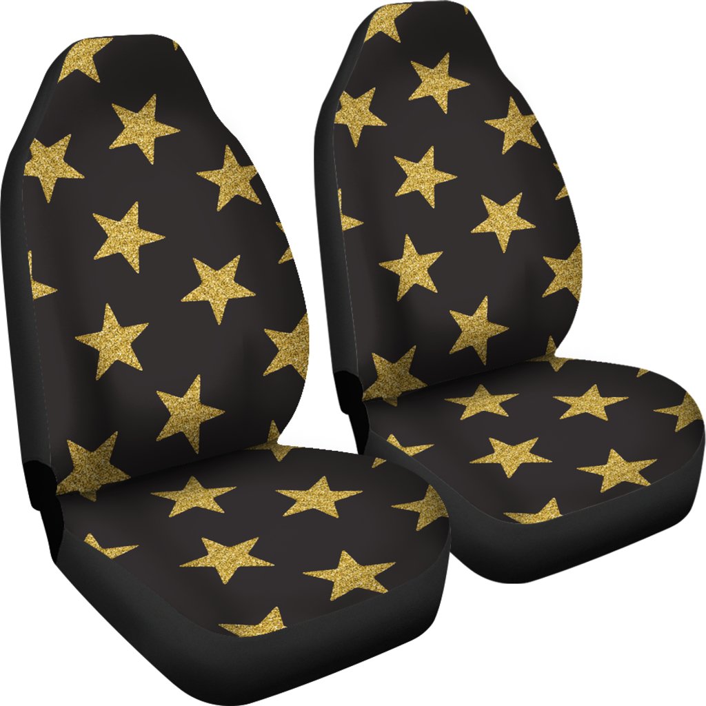 Gold Glitter Star Pattern Print Universal Fit Car Seat Covers-grizzshop