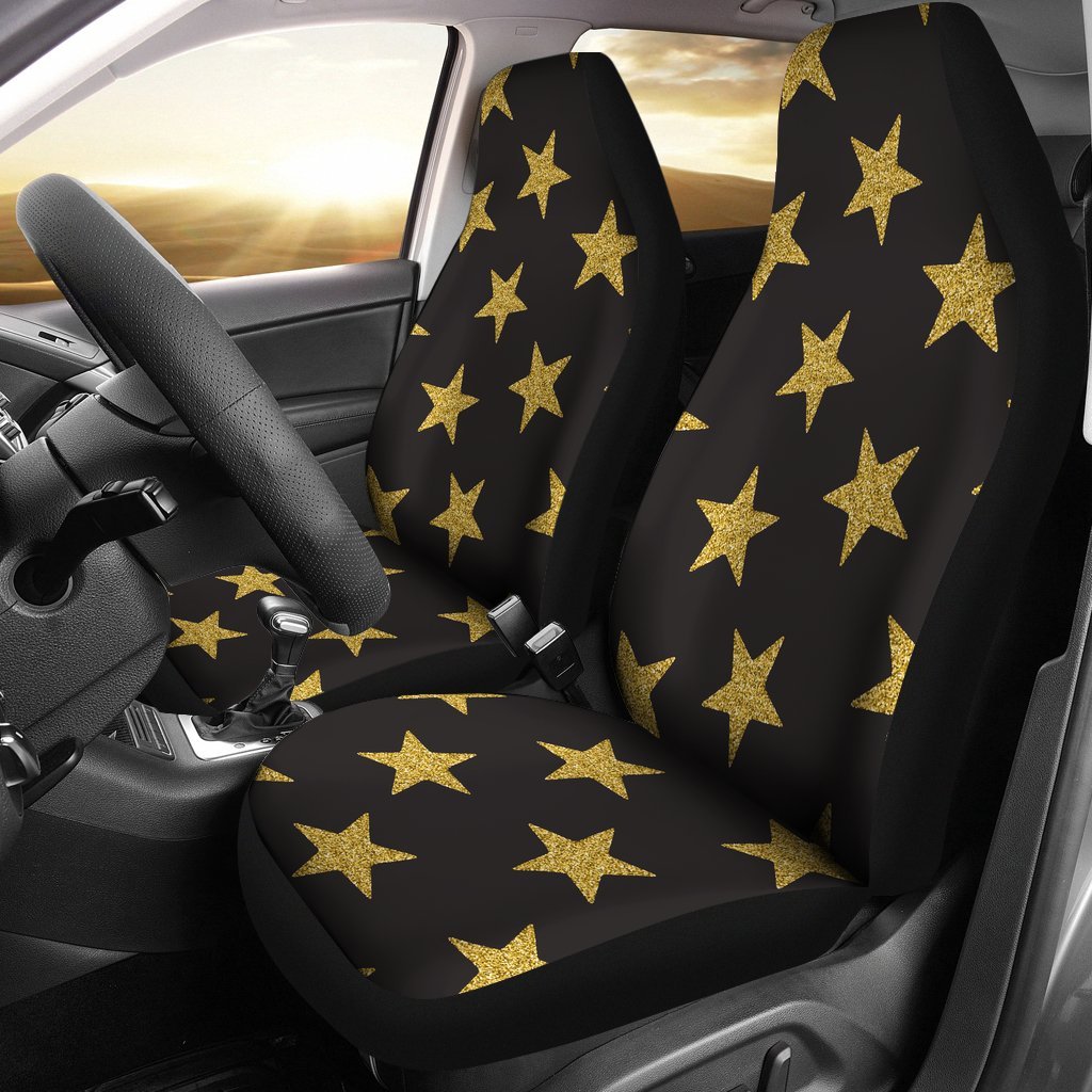 Gold Glitter Star Pattern Print Universal Fit Car Seat Covers-grizzshop