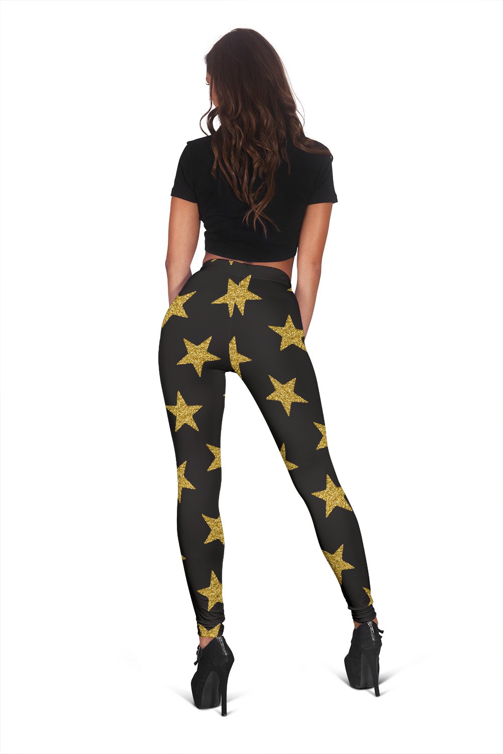 Gold Glitter Star Pattern Print Women Leggings-grizzshop