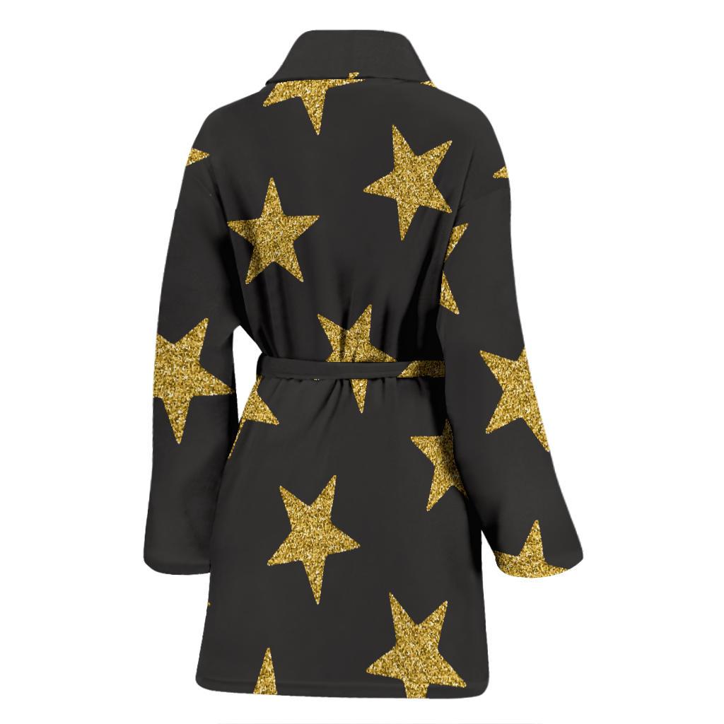 Gold Glitter Star Pattern Print Women Long Robe-grizzshop