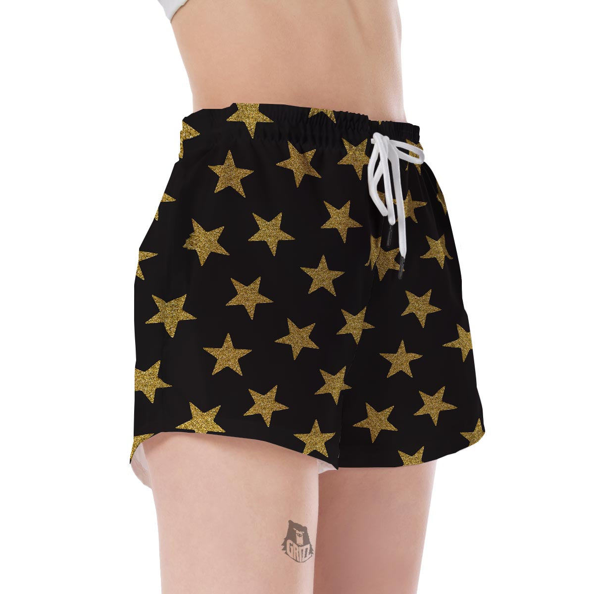 Gold Glitter Star Pattern Print Women's Shorts-grizzshop