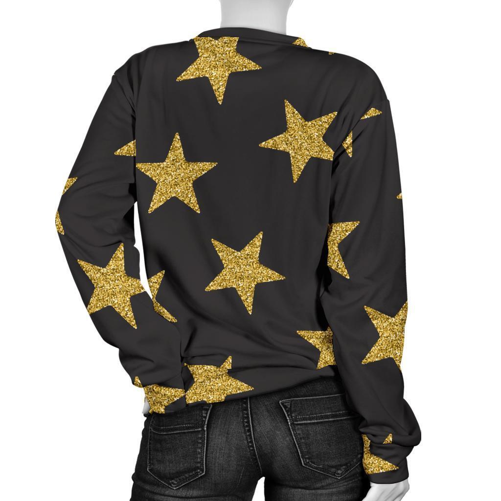 Gold Glitter Star Pattern Print Women's Sweatshirt-grizzshop