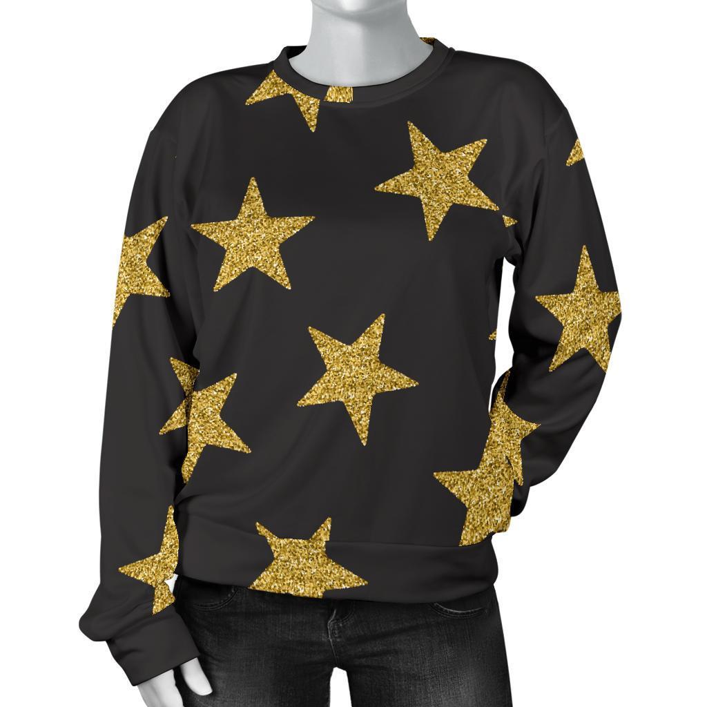 Gold Glitter Star Pattern Print Women's Sweatshirt-grizzshop