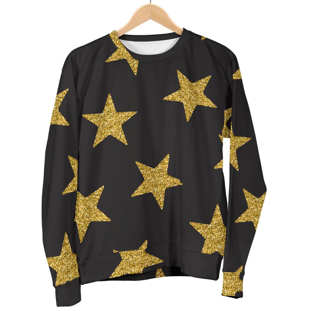 Gold Glitter Star Pattern Print Women's Sweatshirt-grizzshop