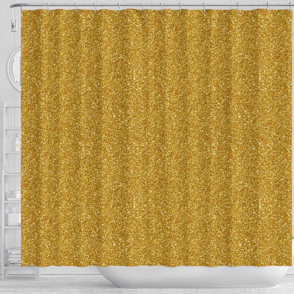 Gold Glitter Star Print Pattern Bathroom Shower Curtain-grizzshop