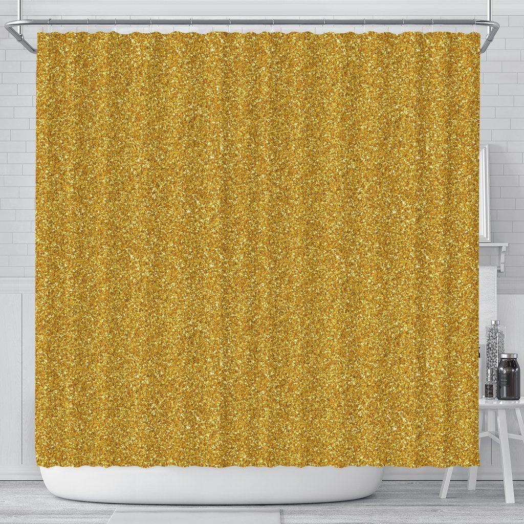 Gold Glitter Star Print Pattern Bathroom Shower Curtain-grizzshop