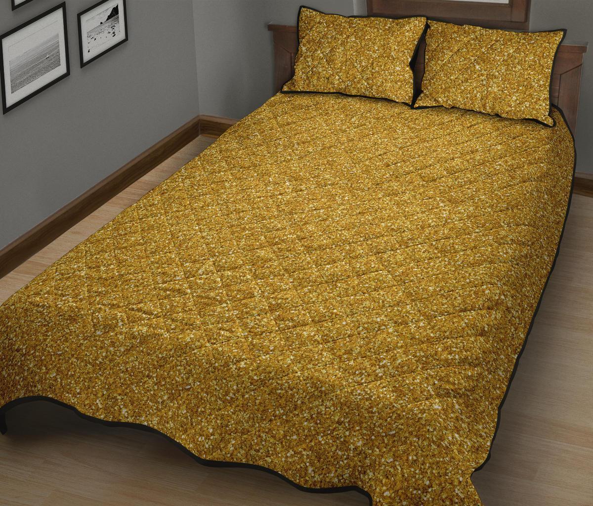 Gold Glitter Star Print Pattern Bed Set Quilt-grizzshop