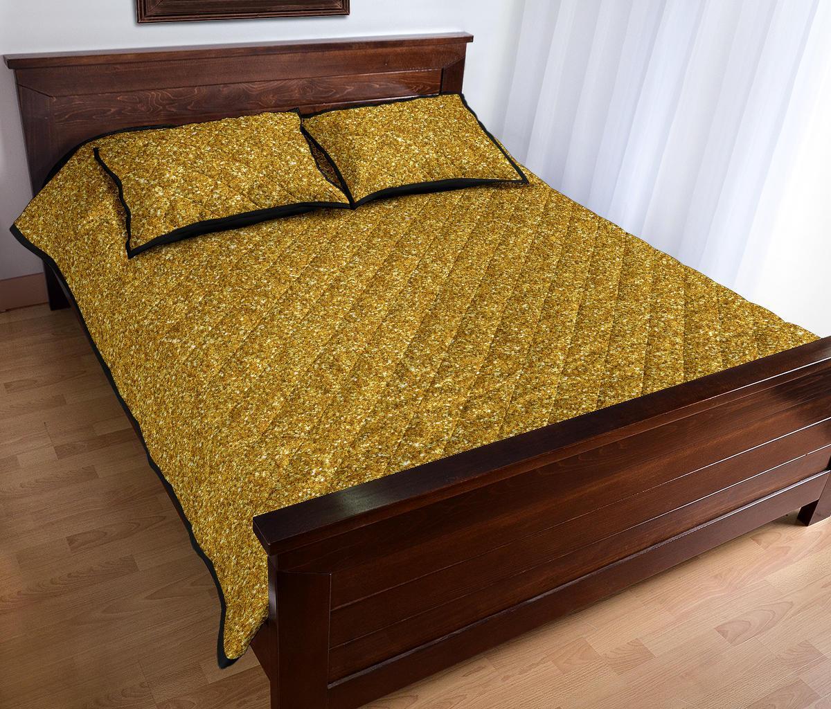 Gold Glitter Star Print Pattern Bed Set Quilt-grizzshop