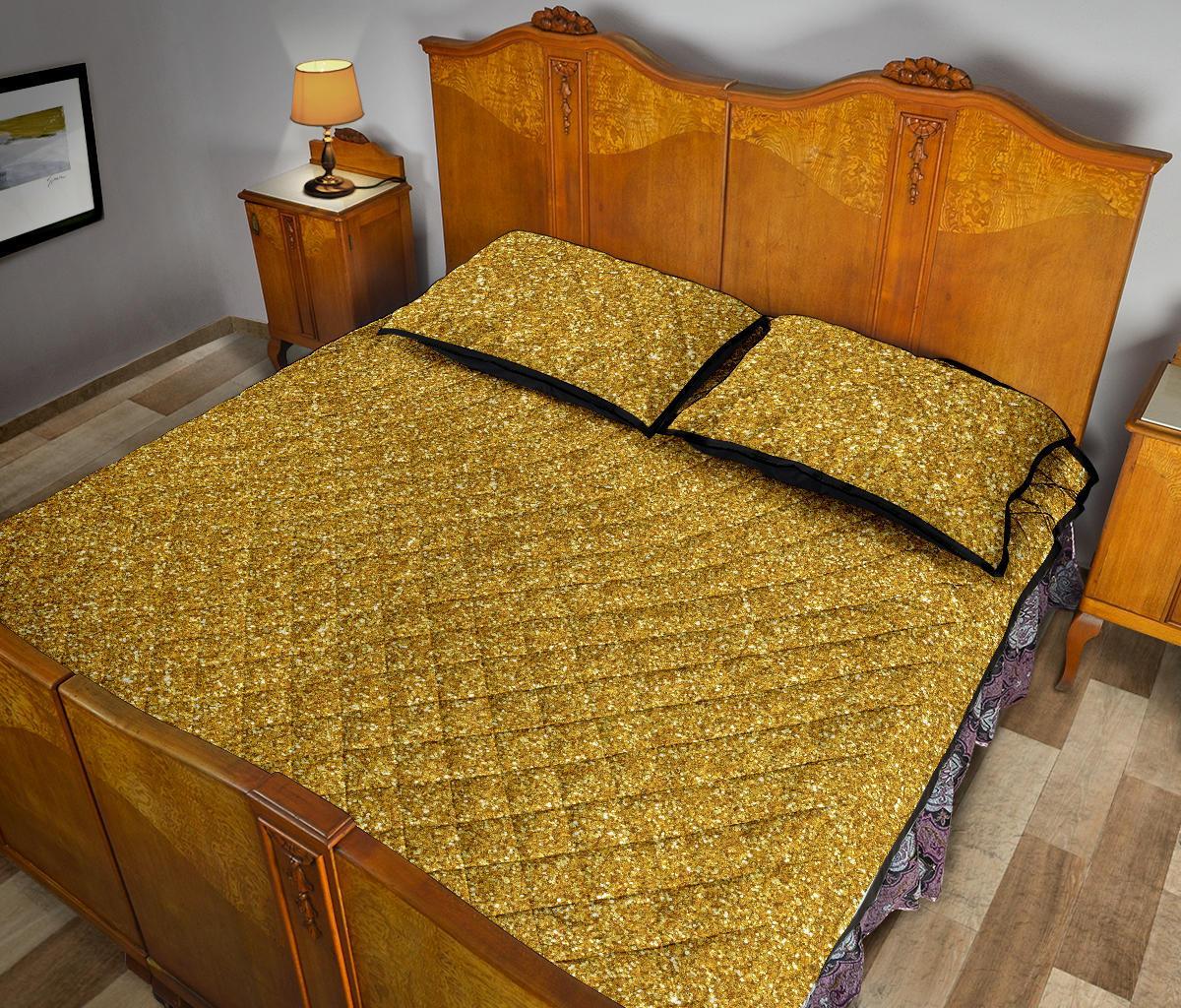 Gold Glitter Star Print Pattern Bed Set Quilt-grizzshop