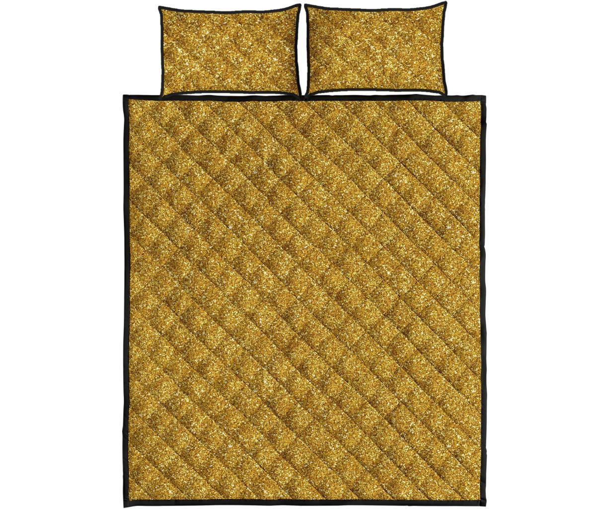 Gold Glitter Star Print Pattern Bed Set Quilt-grizzshop
