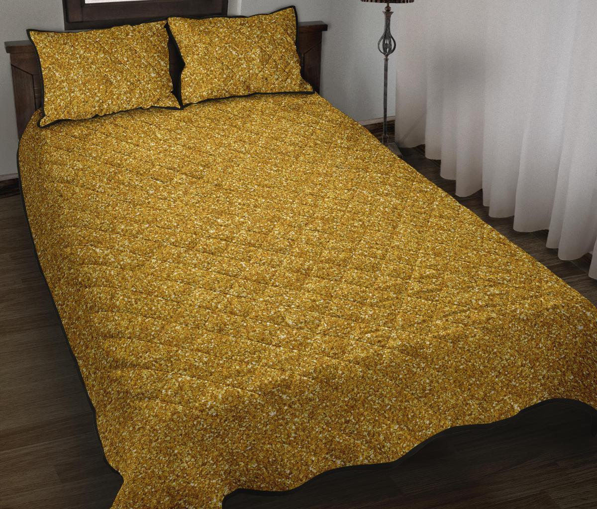 Gold Glitter Star Print Pattern Bed Set Quilt-grizzshop