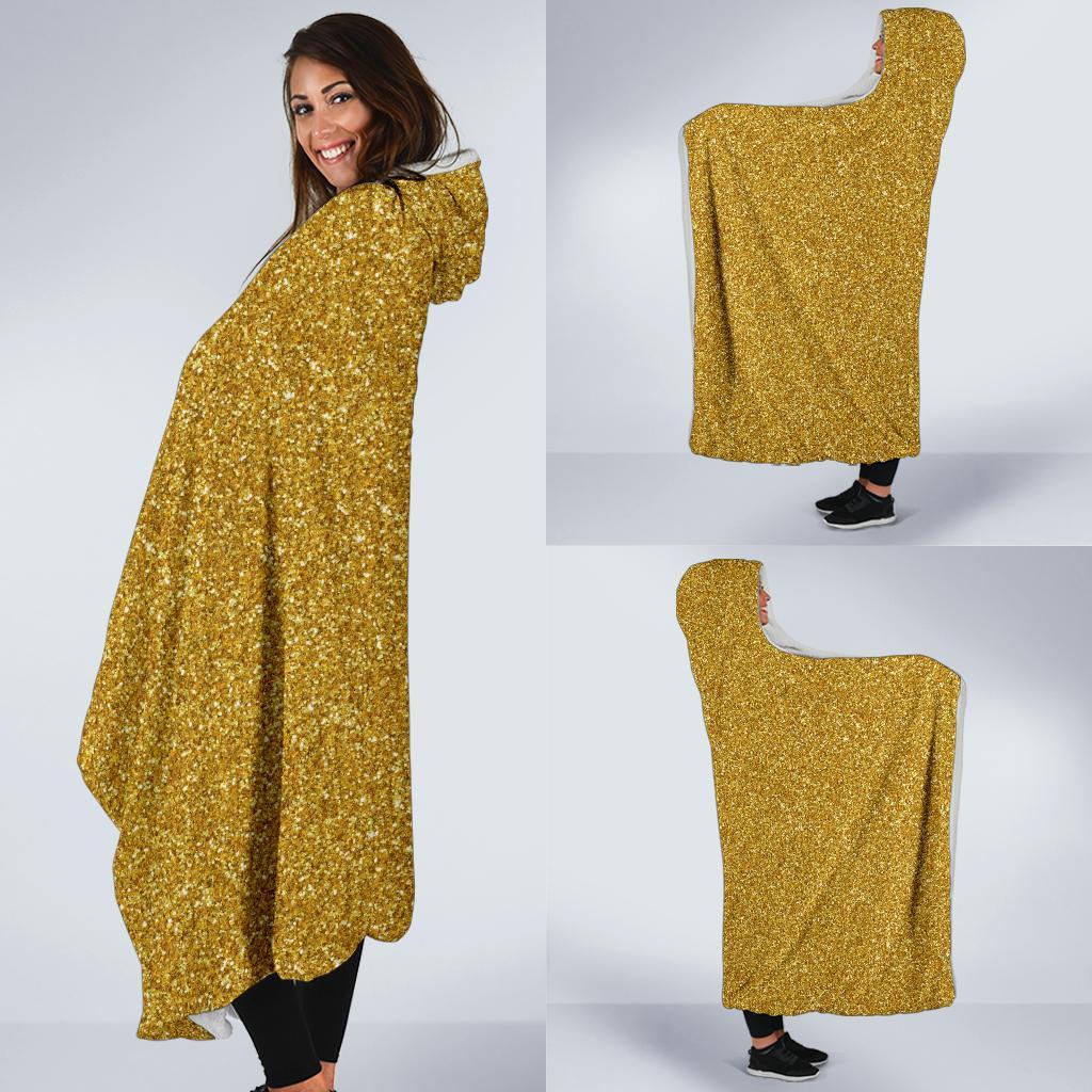 Gold Glitter Star Print Pattern Hooded Blanket-grizzshop