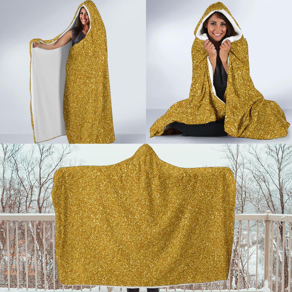 Gold Glitter Star Print Pattern Hooded Blanket-grizzshop